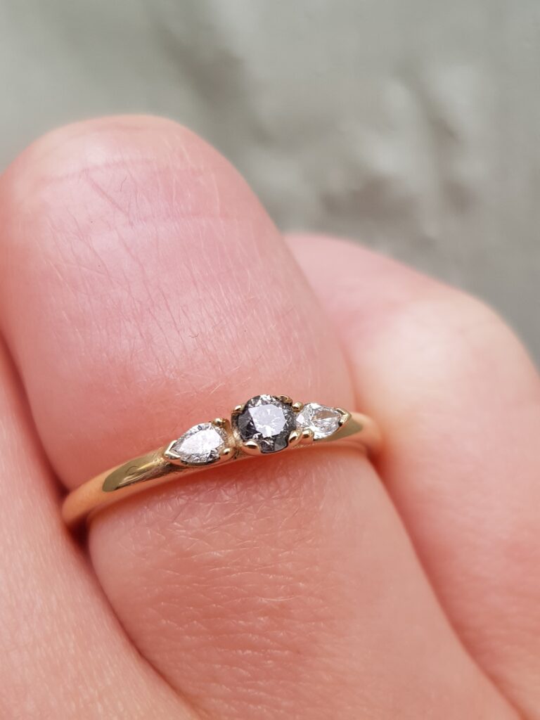Mini Salt and Pepper Diamond Trilogy Engagement Ring
