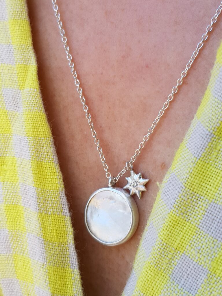 Mother of Pearl and star pendant long necklace