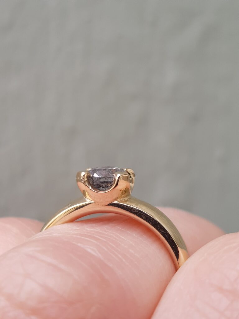 Salt and Pepper Wide Band Engagement Ring