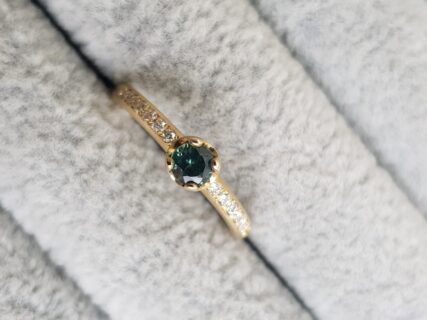 Green Sapphire and Diamond Pave Engagement Ring