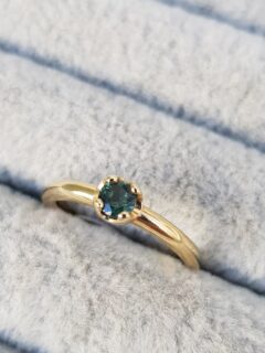 Round Greeny Blue Sapphire Solitaire Ring