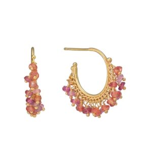 Orange sapphire beaded hoop earrings