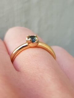 Round Greeny Blue Sapphire Solitaire Ring