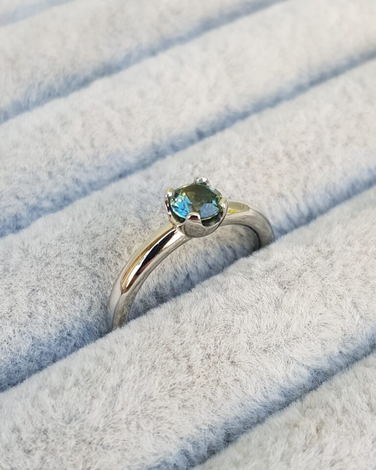 Platinum Teal Sapphire Engagement Ring