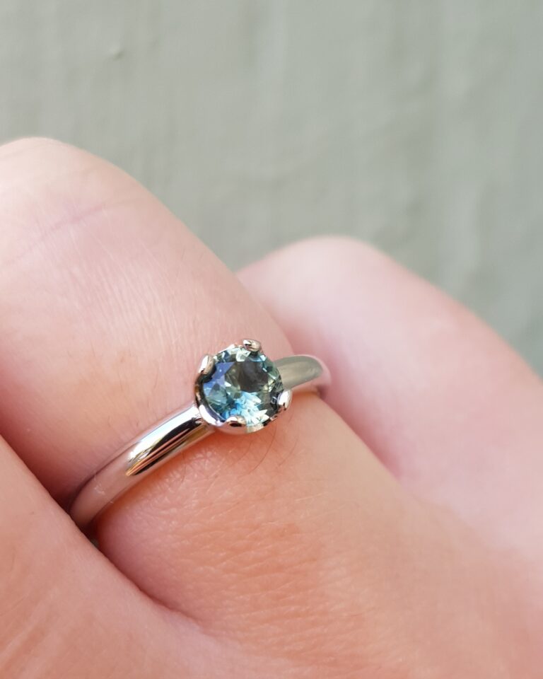 Platinum Teal Sapphire Engagement Ring