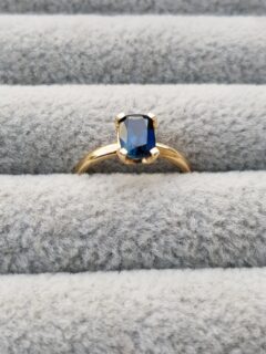 Blue Elongated Cushion Sapphire Engagement Ring