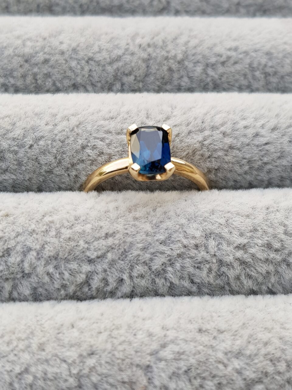 Blue Elongated Cushion Sapphire Engagement Ring