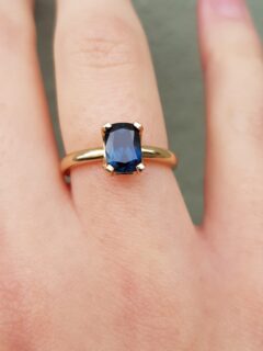 Blue Elongated Cushion Sapphire Engagement Ring