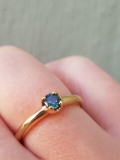 Round Greeny Blue Sapphire Solitaire Ring