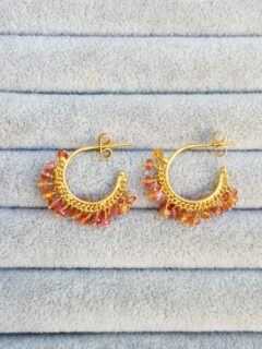 Orange sapphire beaded hoop earrings