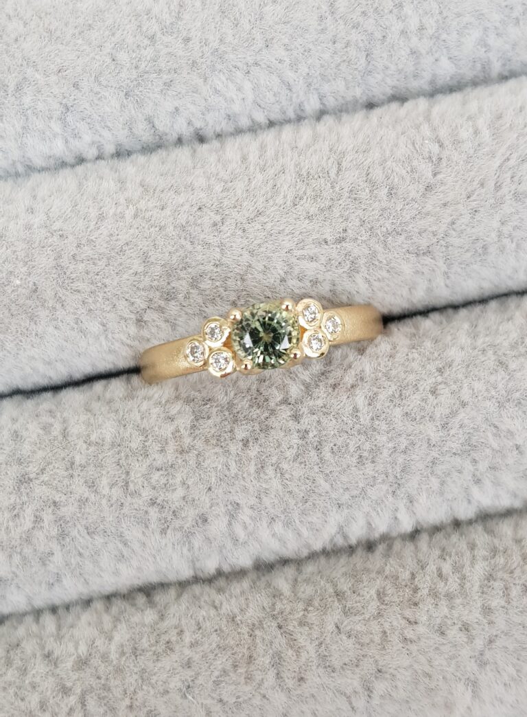 Green Sapphire and Diamond ring