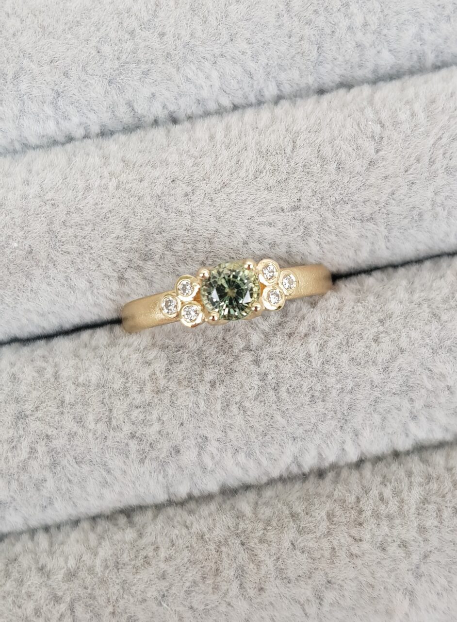 Green Sapphire and Diamond ring