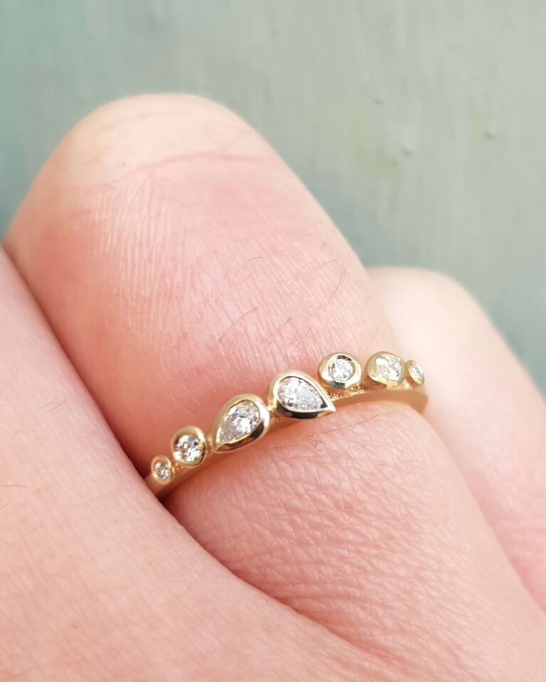 Organic Multi Diamond Gold Wedding Band