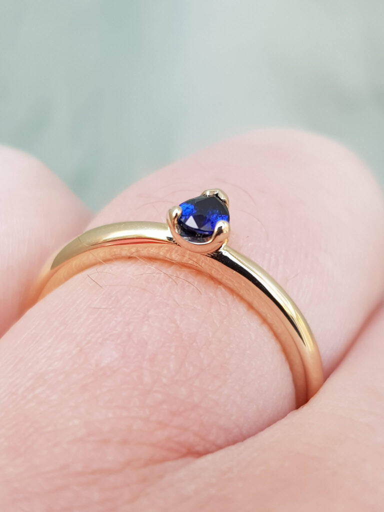 Mini Pear Blue Sapphire Engagement Ring