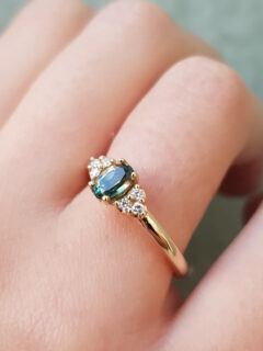 Teal Sapphire and Diamond Cluster Engagement Ring