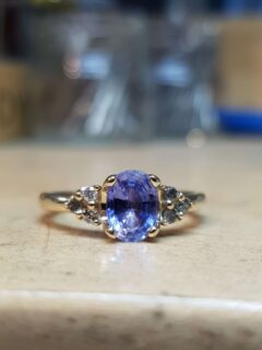 Purple Oval Sapphire and Diamond Engagement Ring