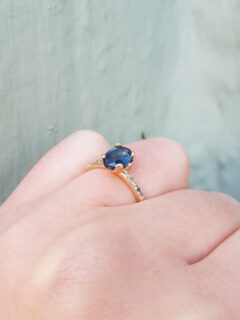 Blue Oval Sapphire and Diamond Engagement Ring