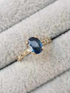 Blue Oval Sapphire and Diamond Engagement Ring