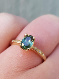 Green Oval Sapphire and Diamond Engagement Ring