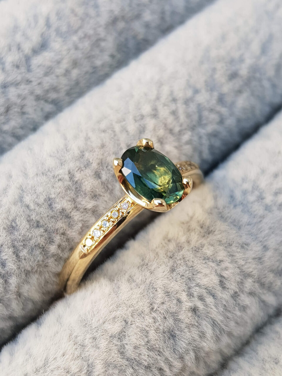 Green Oval Sapphire and Diamond Engagement Ring