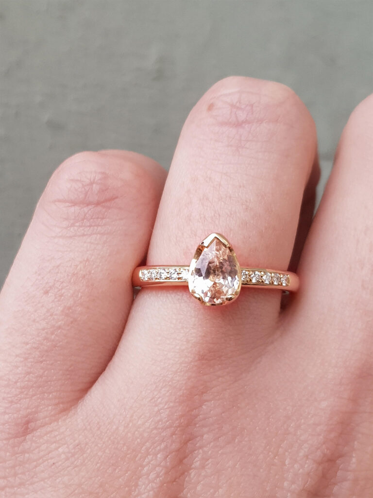 Peach Sapphire and Diamond Engagement Ring