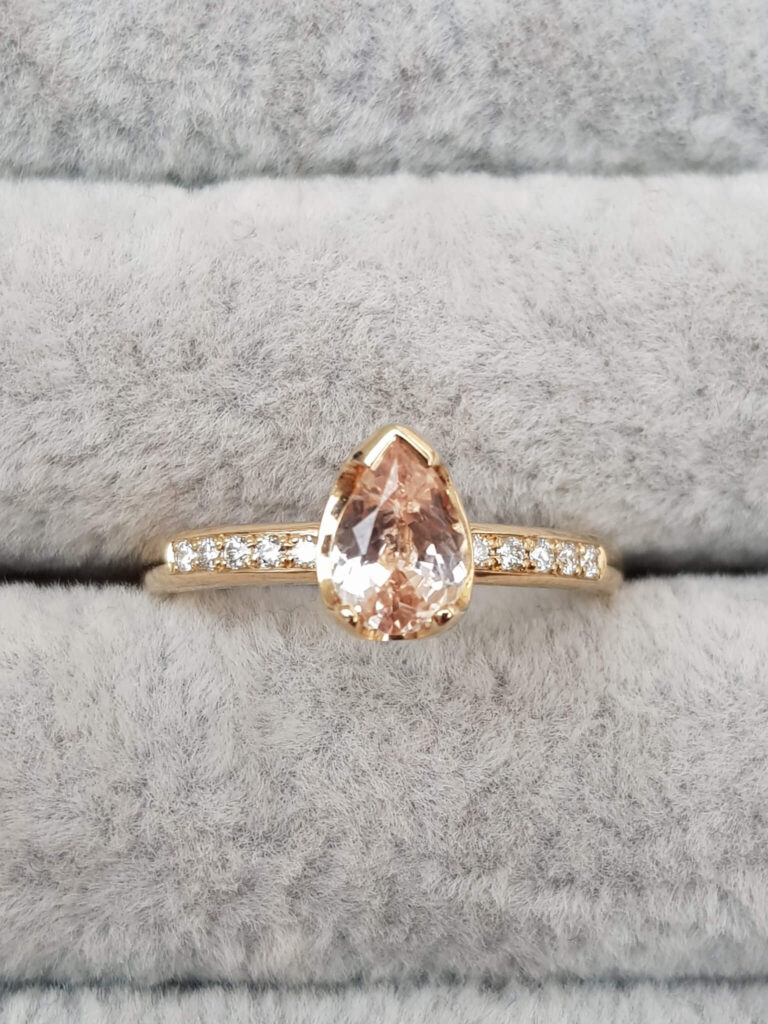 Peach Sapphire and Diamond Engagement Ring