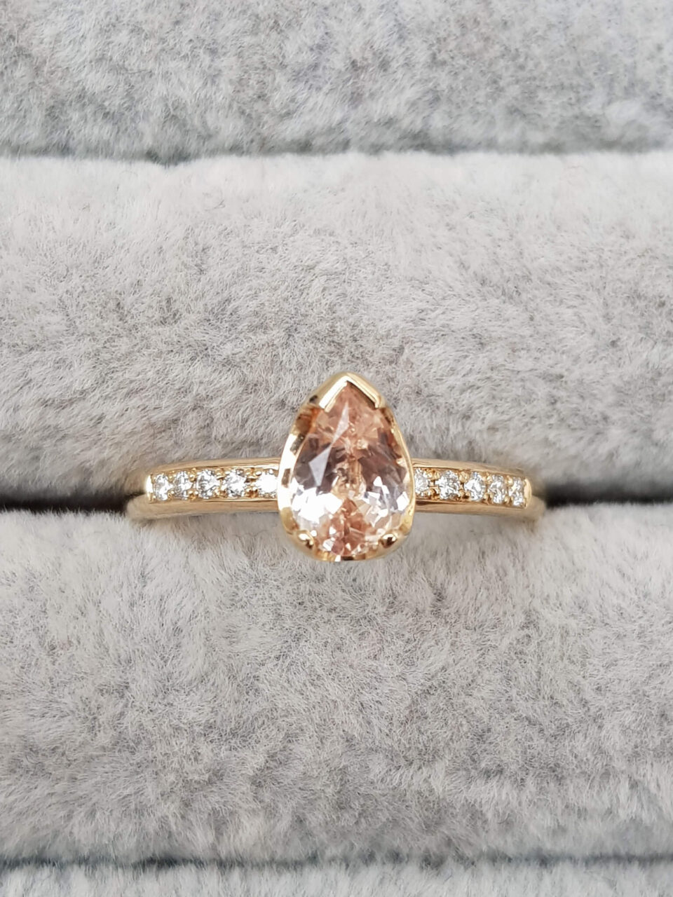 Peach Sapphire and Diamond Engagement Ring