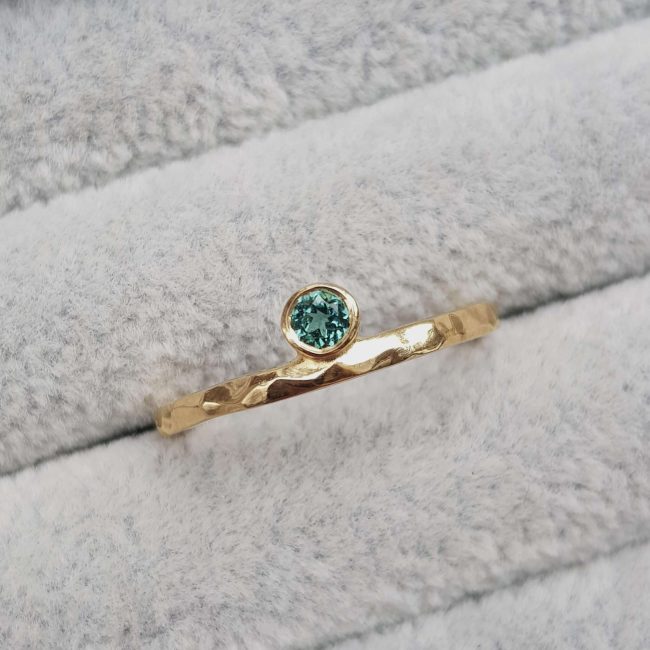 Off Set Green Tourmaline Textured Ring