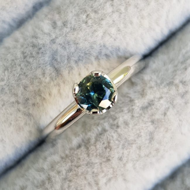 Platinum Teal Sapphire Engagement Ring