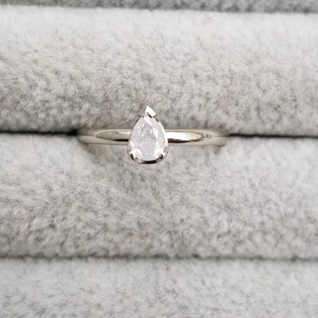 Unique Milky Diamond Solitaire Engagement Ring