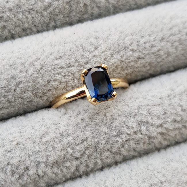 Blue Elongated Cushion Sapphire Engagement Ring