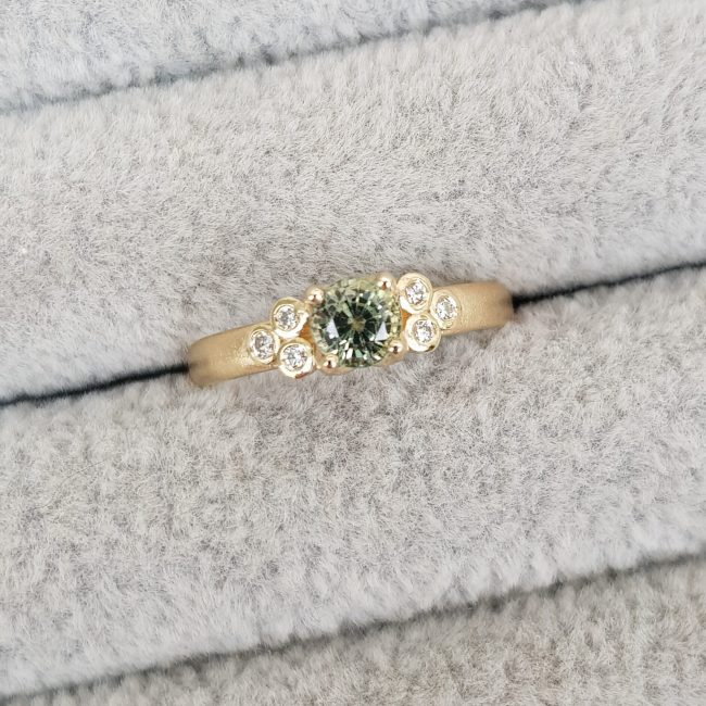 Green Sapphire and Diamond ring