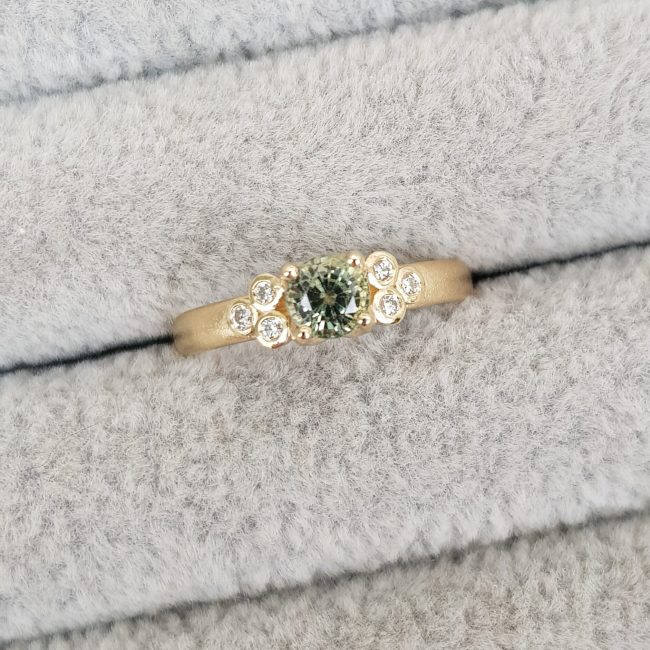 Green Sapphire and Diamond ring