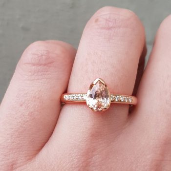 Peach Sapphire and Diamond Engagement Ring