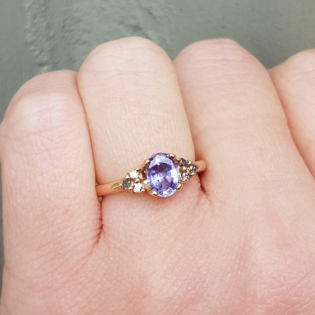 purple oval sapphire and diamond engagement ring