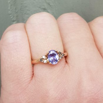 purple oval sapphire and diamond engagement ring