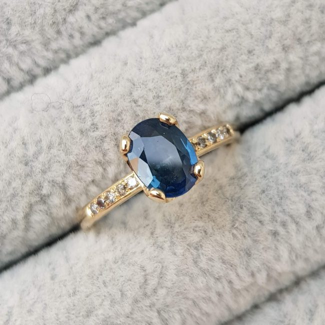 Blue Oval Sapphire and Diamond Engagement Ring