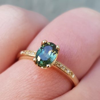 Green Oval Sapphire and Diamond Engagement Ring