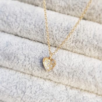 Gold Heart Necklace with Pave set Diamonds