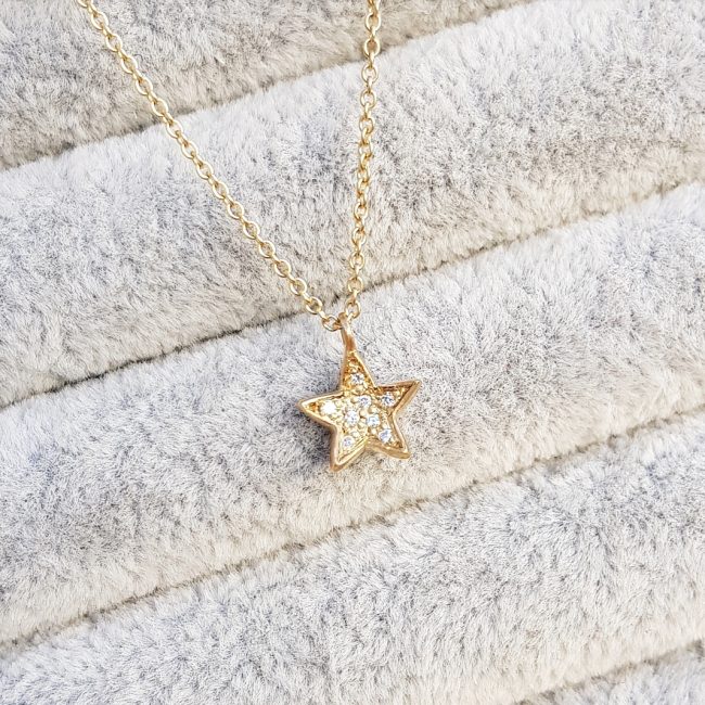 Gold Star Necklace with Pavé set Diamonds