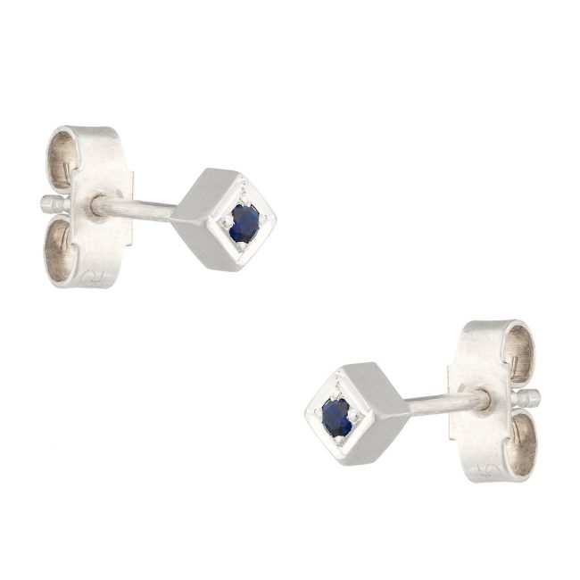 Silver Blue Sapphire Square Stud Earrings- Rhiannon Lewis