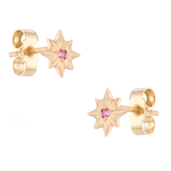 Gold Pink Sapphire Star Stud Earrings - Rhiannon Lewis