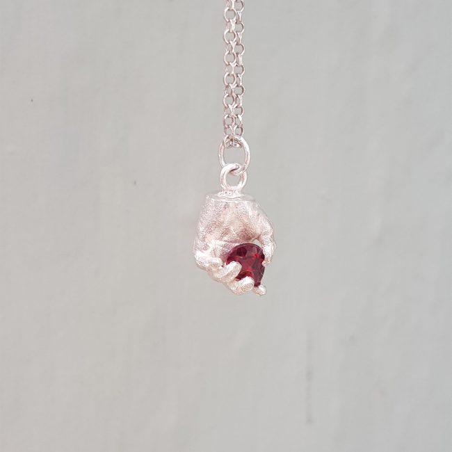 Silver and Garnet Hand Necklace