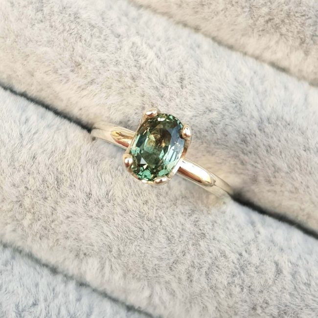 Green Sapphire Oval Solitaire Engagement Ring