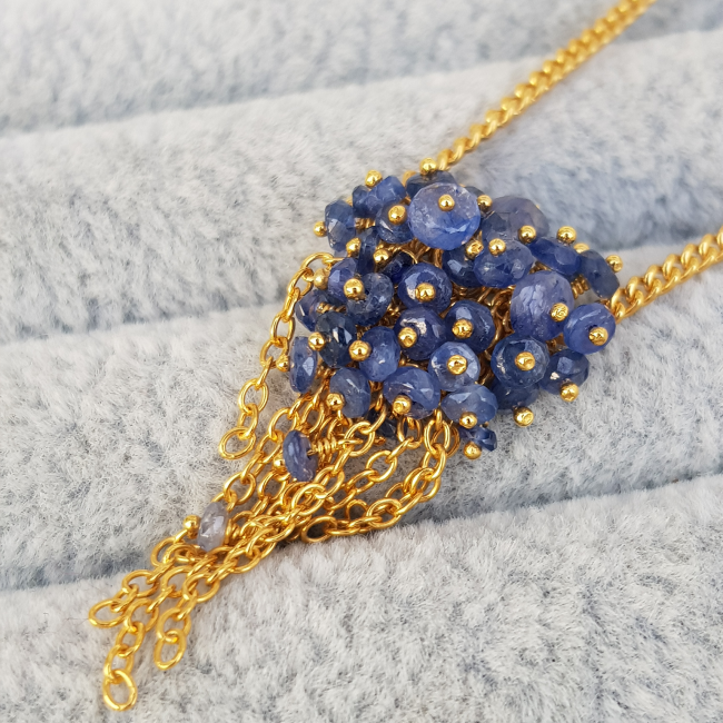 Blue Sapphire Tassel Gold Necklace