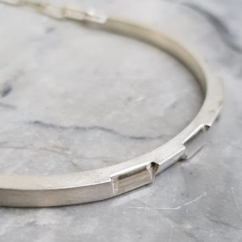 Modern Geometric Silver Open Bangle Bracelet-3-Clifton-Rocks