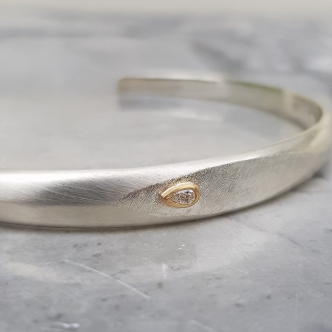 Pear Diamond Silver Bangle-2-Clifton-Rocks