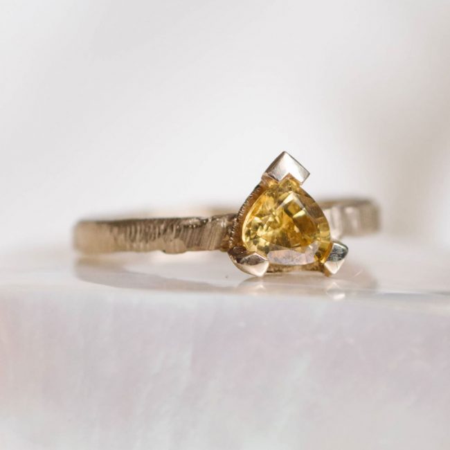 One Off Yellow Pear Tourmaline Slate Solitaire - Chloe Solomon