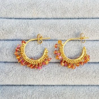 Orange sapphire beaded hoop earrings